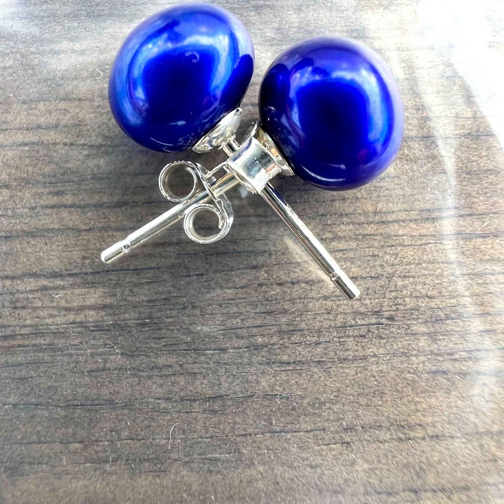 Cultured “dyed” blue pearl earrings